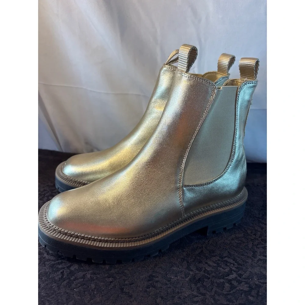 Sam Edelman Kids Metallic Gold Chelsea Boots Lug‎ Sole Zipper Size 4